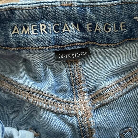 AE Women Super Stretch Distressed Mid Rise Denim Jean Short Shorts Blue Size 00 - Picture 3 of 6